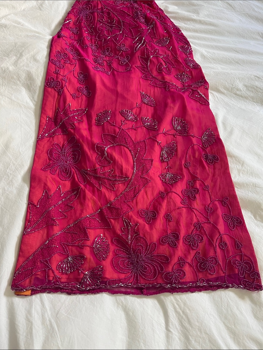 Cache vintage Y2K silk magenta hot pink orange beaded maxi dress open back - Picture 3 of 16